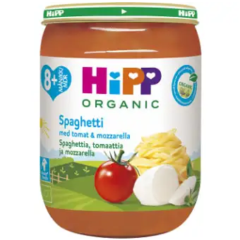 Hipp Spaghetti tomat & mozzarella Från 8m Ekologisk 190g