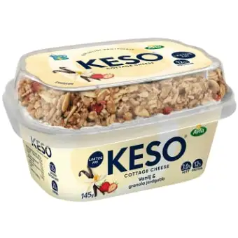 KESO® Cottage Cheese Vanilj Granola Jordgubb Laktosfri 145g