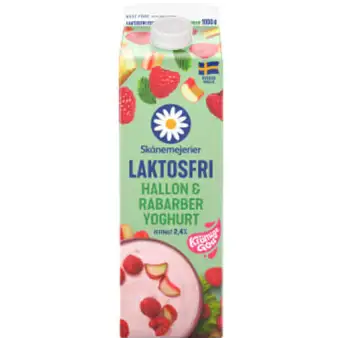 SKåNEMEJERIER Yoghurt Hallon Rabarber Laktosfri 2,4% 1000g