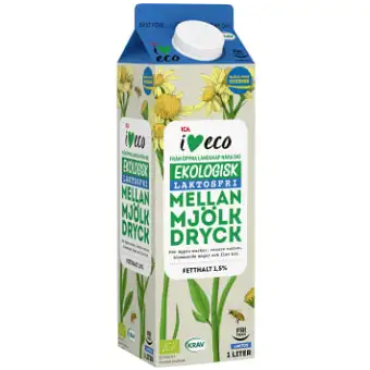 ICA I love eco Mellanmjölk Laktosfri 1,5% 1l KRAV