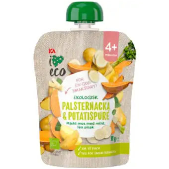 ICA I LOVE ECO Smoothie Grönsaks- & fruktpuré Palsternacka & potatis 4+mån 90g
