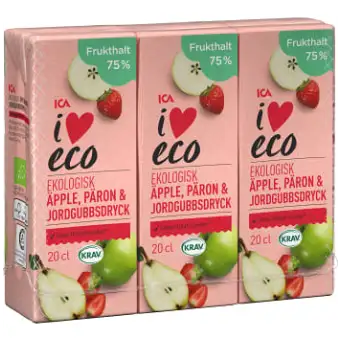 ICA I love eco Fruktdryck Äpple päron & jordgubb 20cl 3-p