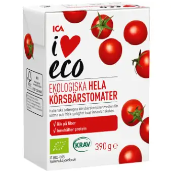 ICA I love eco Körsbärstomater Hela Ekologiska 390g KRAV