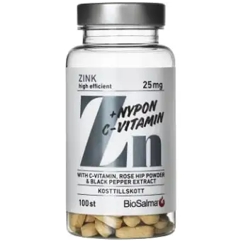 BioSalma Kosttillskott Zink 25mg + C-vitamin & Nypon